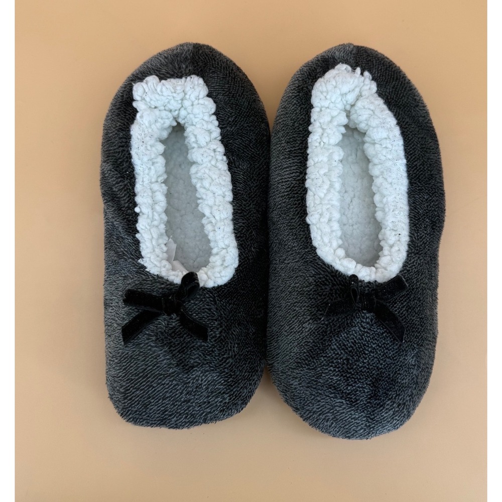 Unbranded Plush Bow Slipper Socks Women 10 Gray Excellent Faux Shearling Lined